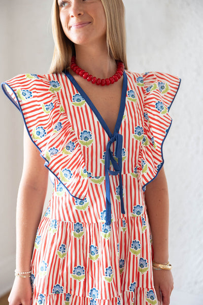 The Charlotte Red Stripe Block Print Midi Dress – 8.28 Boutique