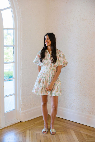 Karlie Vintage Floral Button Shirt Dress, L / Ivory