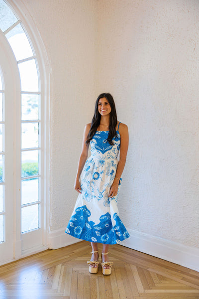 Cleobella Renee Ankle Dress in Celestia Print, L / Blue