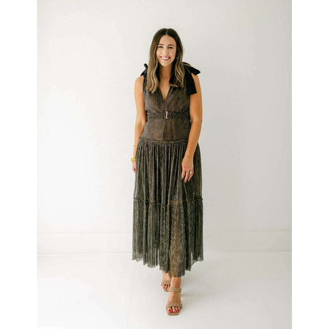 Karlie Solid Pleather Brown Midi Dress