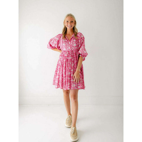 Pink City Print Hollyhock Meadow Tilly Dress