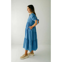 8.28 Boutique:English Factory,English Factory Cobalt Gingham Tiered Dress,Dress