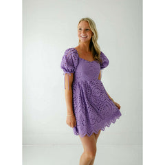 8.28 Boutique:English Factory,English Factory Purple Eyelet Scallop Mini Dress,Dress