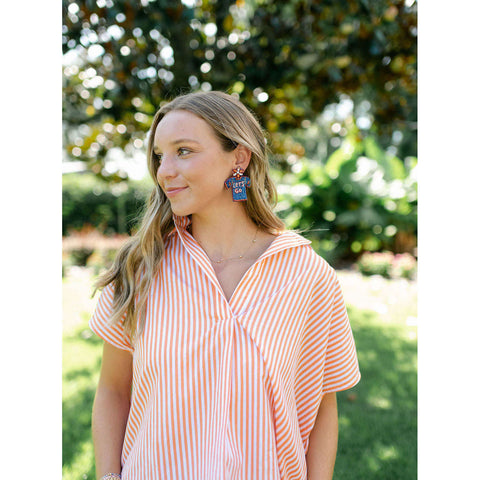 Field Goal Orange and White Embellished Earrings