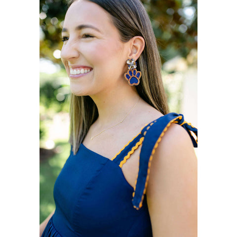 Karlie Blue and Orange Crochet Puff Sleeve Dress