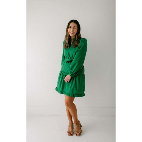 Karlie Stripe Poplin Ruffle Maxi Dress in Green