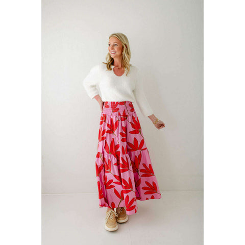 Karlie Floral Mock Tie Back Ruffle Bottom Dress in Bombshell Pink