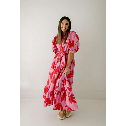 Karlie Summer Floral Fruit Puff Sleeve Tiered Maxi Dress