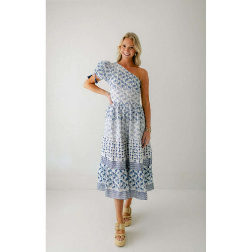 8.28 Boutique:Azure and Indigo,Azure Waterlilly One Shoulder Maxi Dress,Dress