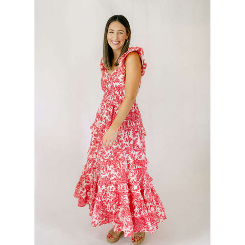 Sail to Sable Hibiscus & Red Embellished Tracy Dress