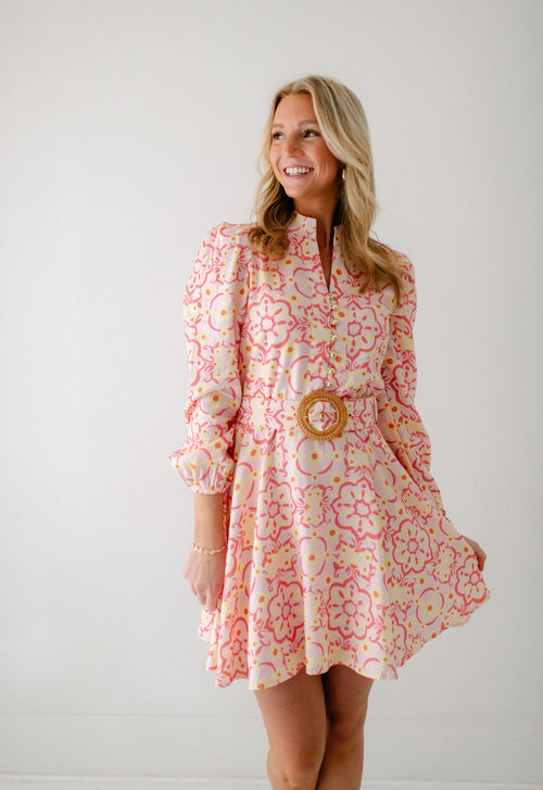 Sail to Sable Peach and Lemon Medallion Print Belted Dress