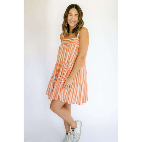 The Carson Eyelet Mini Dress in Coral