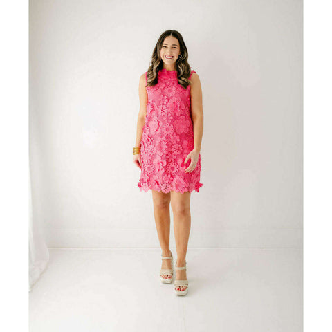 J. Marie Collections Seraphina Lace Dress in Bright Pink