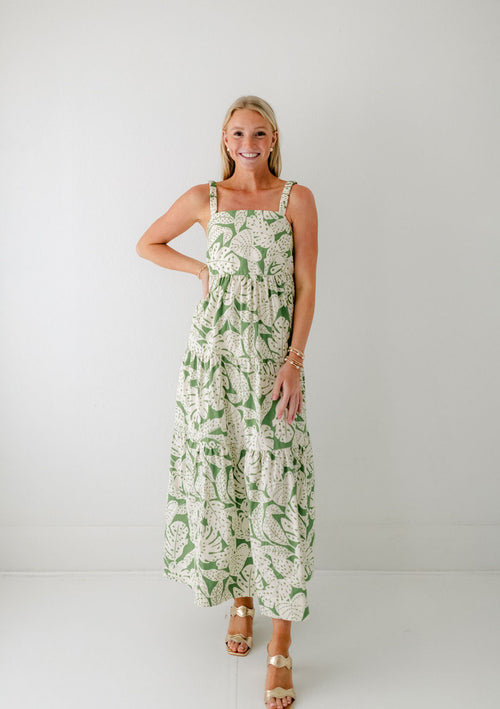 Karlie Palm Leaf Ibiza Tiered Maxi Dress