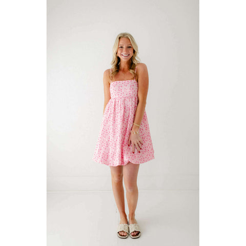 Jade by Melody Tam Cinched Waist Halter Dress in Pink Dots