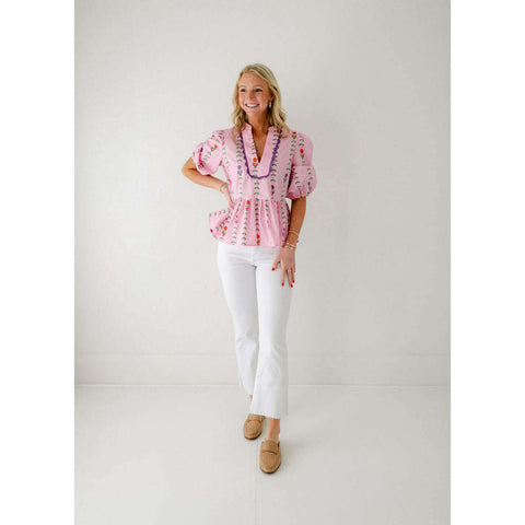 Karlie Pink Ruffle Button Up Top