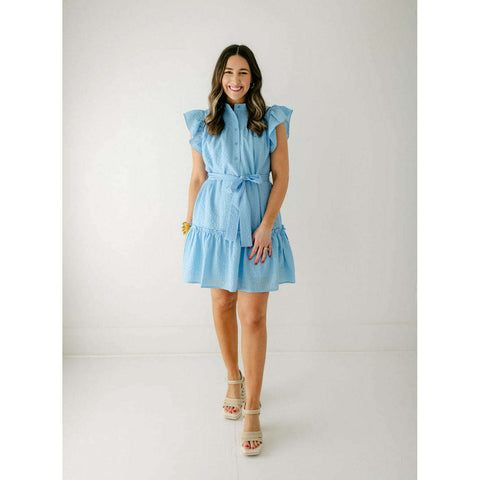 Lavender Brown Kamila Dress in Blue and Ivory
