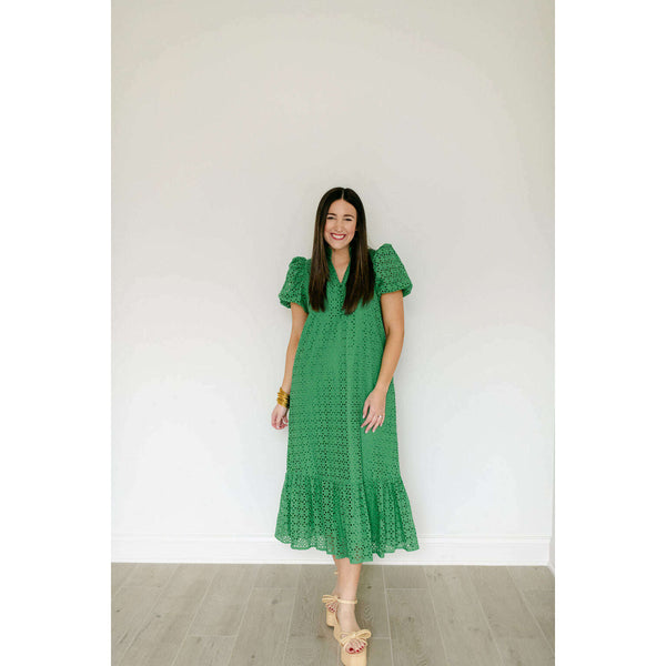 Entro Green Eyelet Midi Dress – 8.28 Boutique
