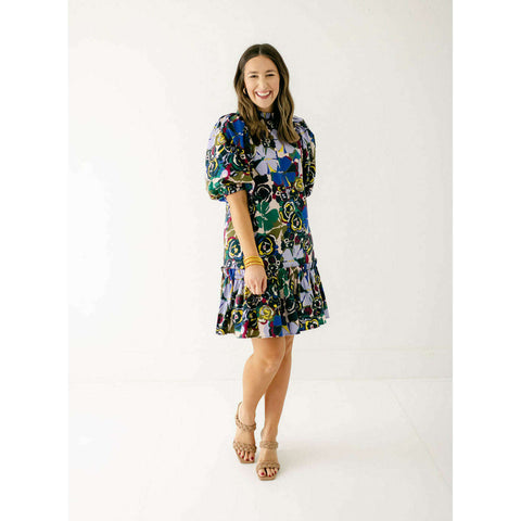 Jade by Melody Tam Puff Sleeve Button Tiered Dress in Tropical Floral