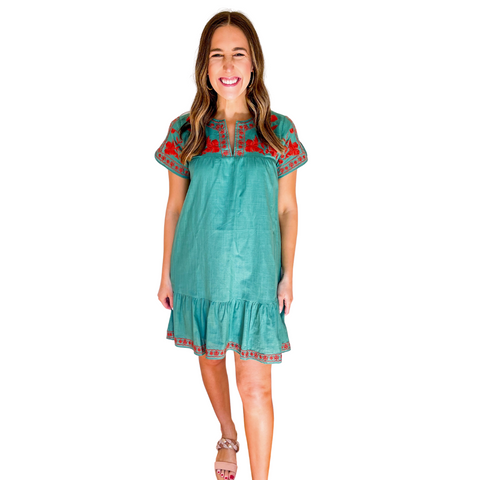 Joy*Joy Green Eyelet Mini Dress