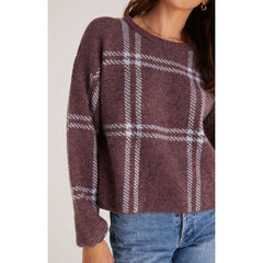 8.28 Boutique:Z-Supply,Z-Supply Solange Window Pane Sweater in Mulberry,Sweaters