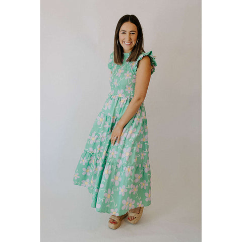 Karlie Seersucker Pastel Floral Ruffle Sleeve Dress
