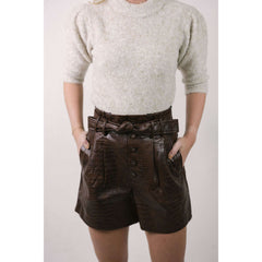 8.28 Boutique:Molly Bracken,Molly Bracken Glossy Brown Crocodile Shorts,shorts