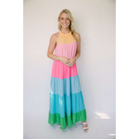 Jade Melody Tam Pink Rose Tiered Midi Dress