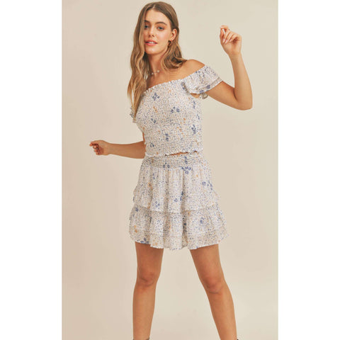 English Factory Floral Linen Smocked Top Dress