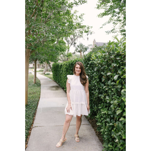 Karlie White Eyelet V-Neck Tiered Dress