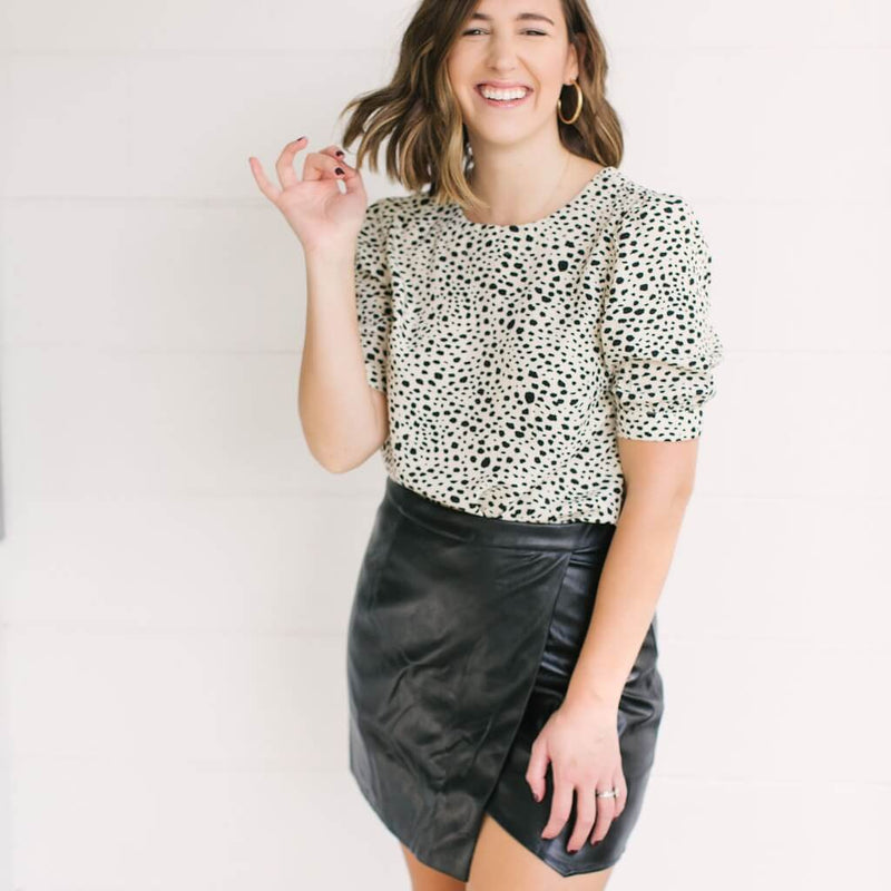 Caroline Shows the Sadie & Sage All Mine Faux Leather Skirt