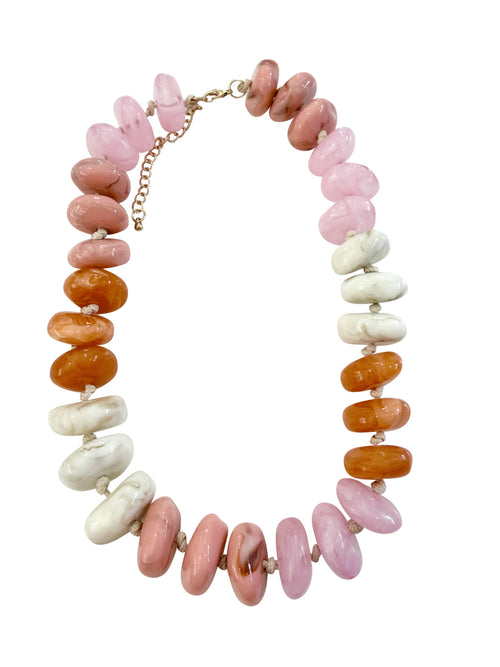Delray Chunky Beaded Necklace- Pink/Orange Mix