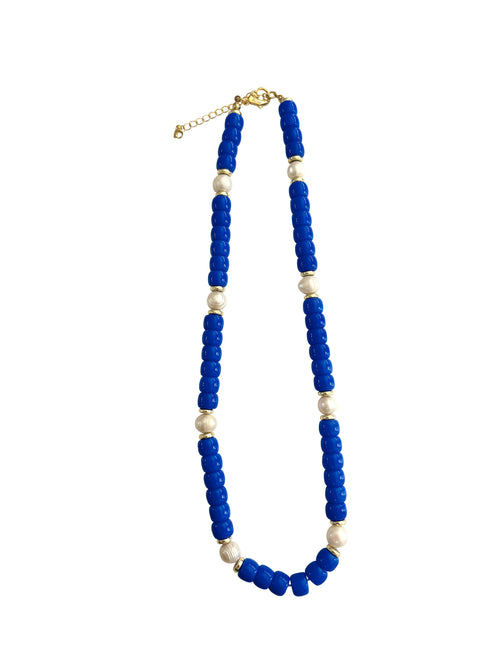 Victory Beaded Pearl Necklace- Royal Blue