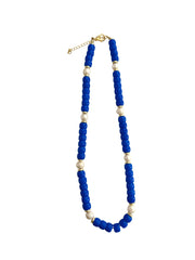 Victory Beaded Pearl Necklace- Royal Blue