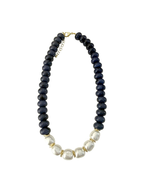 Brynlee Chunky Beaded Necklace with Pearl Accents - Navy