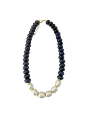 Brynlee Chunky Beaded Necklace with Pearl Accents - Navy