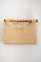 Mary Natural Straw Clutch - Bamboo Natural Handle - WS
