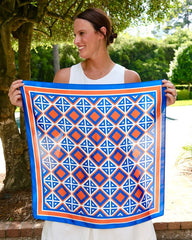 Caroline Hill Barrett Tile Scarf Medium in Blue and Orange