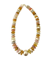 Tobie Beaded Disc Necklace- Tan Mix