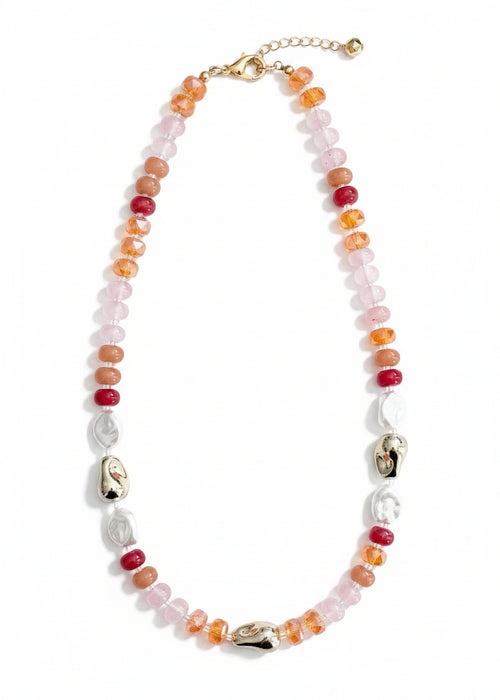 Nakita Beaded Pearl Necklace- Orange/Pink Mix