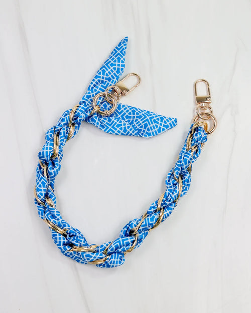 Caroline Hill Serafina Blue and White Geo Scarf Purse Chain