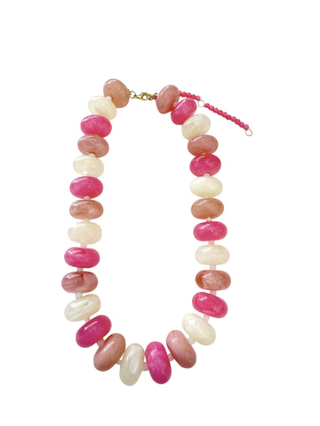 Stanley Chunky Beaded Necklace with Heart Charm - Dark Multi