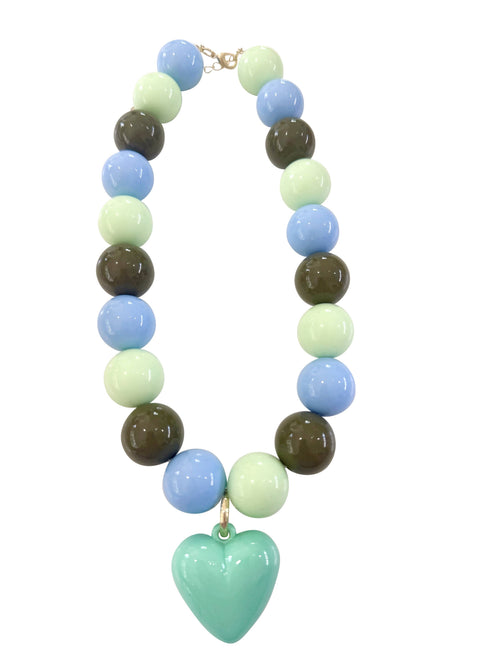 Max Chunky Beaded Heart Necklace - Chartreuse