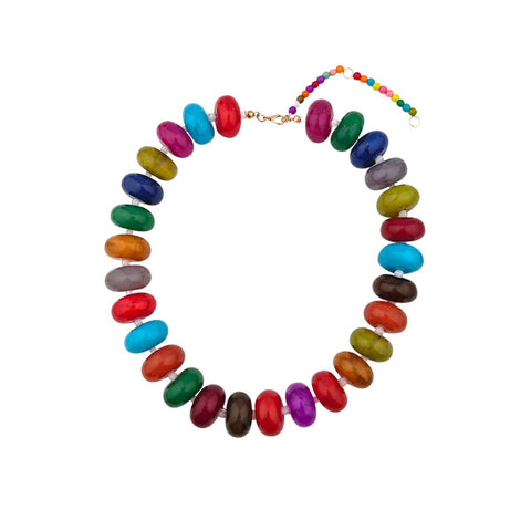 Stanley Chunky Beaded Necklace with Heart Charm - Dark Multi