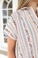 Karlie French Floral V-Neck Signature Top