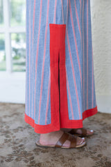 Entro Blue and Red Stripe Chambray Midi Dress