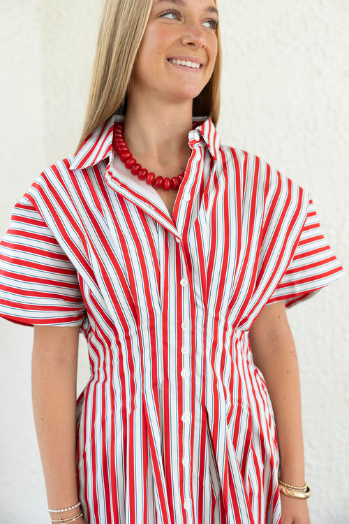Karlie Stripe America Button Shirt Dress