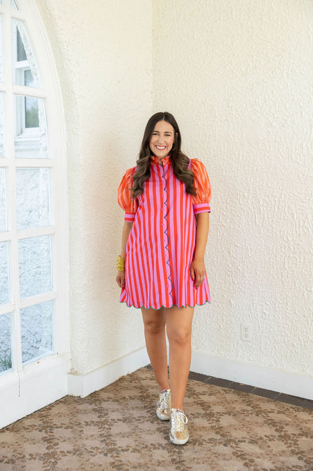 Karlie Stripe Color Block Ruffle Neck Dress