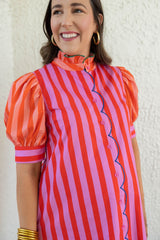Karlie Stripe Color Block Ruffle Neck Dress