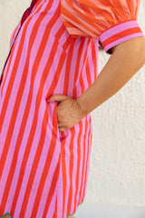 Karlie Stripe Color Block Ruffle Neck Dress